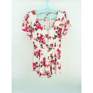 Trixxi Flutter Sleeve Romper Button Front Tie Back Boho Summer Beach Festival